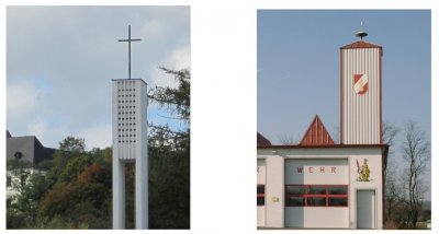 Kirchturm und Schlauchturm von Gloggnitz